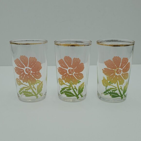Federal Glass Pink Flowers Juice Glasses Federal Pink Floral Drinking Glasses - Picture 1 of 7